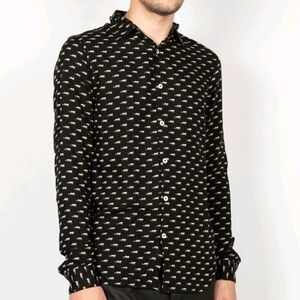 The Kooples Paris Jaguar Print Men's Long Sleeve Lightweight Shirt Size XL